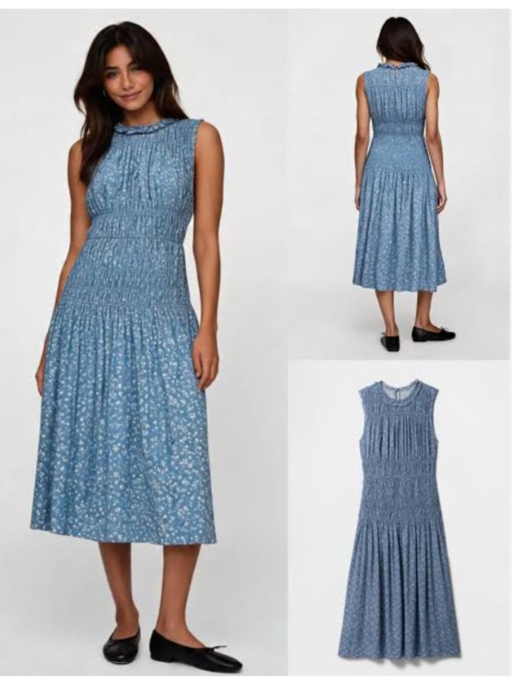 GAP Cottagecore Prairie Smocked bodice Sleeveless Midi Dress Ditzy Floral sz XL